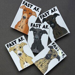 Greyhound Dog Magnet Funny FAST AF Pet Portrait Art Gift Decor Handmade 2x3"